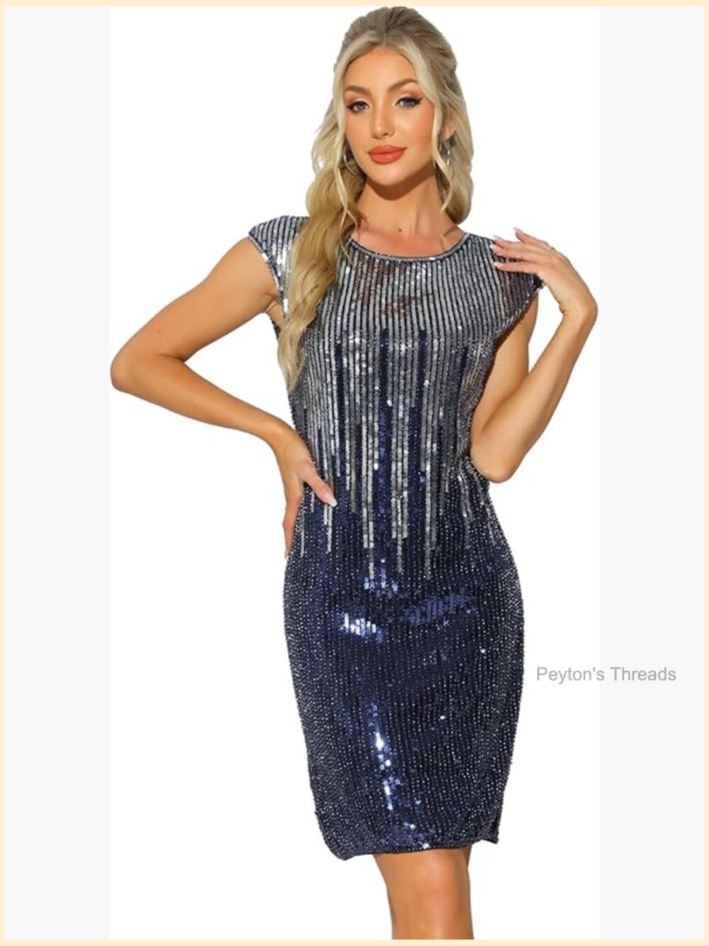 Sequin Dress Cap Sleeve Bodycon Midi Club Party Sparkly